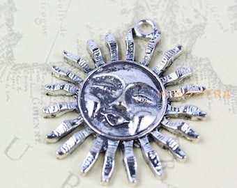 10Pcs Antique Silver Sun Charm Sun Pendant 30mm (PND181)