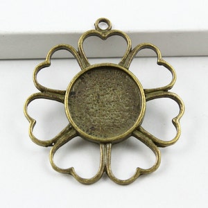 10Pcs Antique Brass Round Cabochon Base Setting Charm Pendant 34x31mm - Inside: 14mm (BASE055-25096)