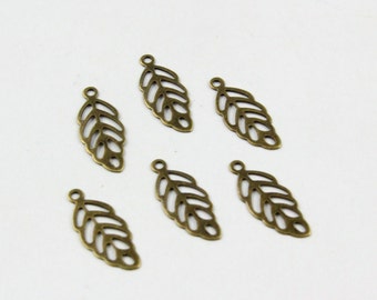 100 peças pingente de folha de árvore de latão antigo pingente de folha de árvore 13x5mm (PND493)