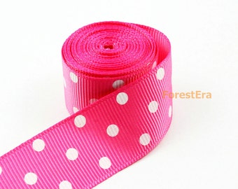 2 Yards 7/8 Inch Pink Polka Dot Printed Ribbon Hair Ribbon Grosgrain Ribbon (LWD24)