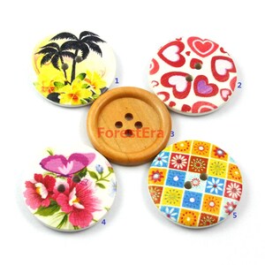 1 Set 106 Pieces 30mm Flower Painted Wood Buttons Floral Assortment Buttons (ZH26)