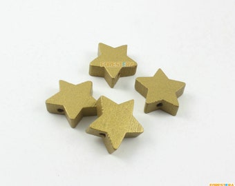 50Pcs Gold Wood Star Bead Pendant Wooden Star Charm 20mm (MP73)