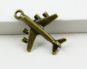 20Pcs Antique Brass airplane Charm airplane Pendant 28x23mm (PND445)