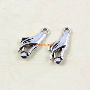 50Pcs Antique Silver hand Charm hand orchid fingers Pendant 18x8mm (PND773)