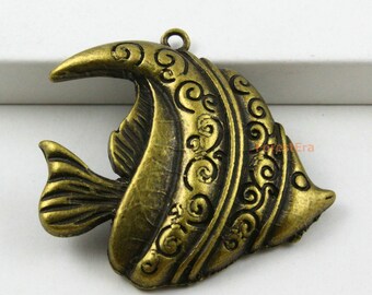 6Pcs Antique Brass Fish Charm Fish Pendant 37x32mm (PND428)