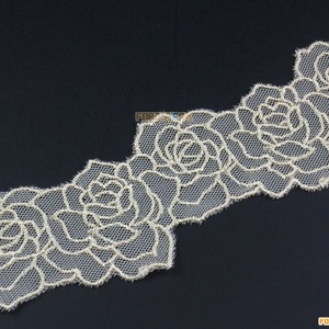 Terylene Lace Trim Beige Tulle Lace Trim Floral Lace Ribbon 5.5cm Width -- 2 Yards (LACE279)