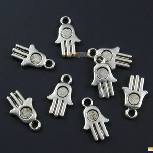 100Pcs Antique Silver Hand Charm Buddha Hand Pendant 15x8.5mm (PND988)