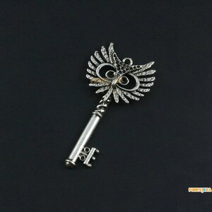 6Pcs Antique Silver Key Charm Key Pendant Owl Charm Owl Pendant 56x28mm (PND1616)