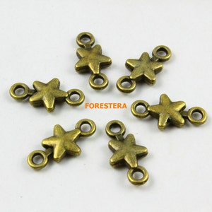 50 unids antiguo latón estrella encanto estrella colgante estrella conector 15x7mm (PND704)