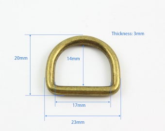 20 Pieces 17mm Antique Brass Color Welded Metal D Ring For Purse Bag Handbag (B-G5012)