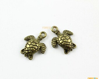 50Pcs Antique Silver sea turtle Charm sea turtle Pendant 16x12.5mm (PND1238)