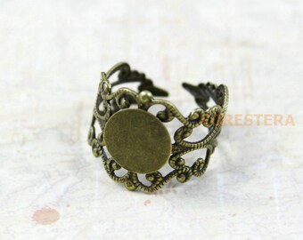 5Pcs Antique Brass Blank Ring Cabochon Base Ring Flower Ring 10mm (PND194)