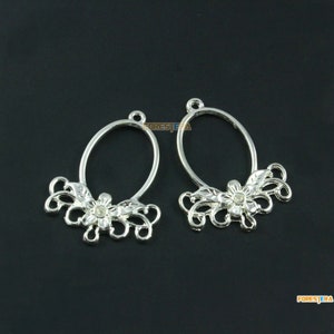 20Pcs Silver Earring Connector Charm Earring Pendant Flower Charm 37x27mm (PND1808)