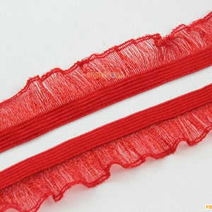 Elastic Terylene Lace Trim Red Floral Lace Ribbon 1.8cm Width -- 6 Yards (LACE415)