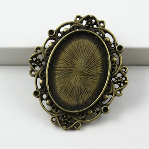 6Pcs Antique Brass Oval Cabochon Base Setting Charm Pendant 37x31mm (PND805)