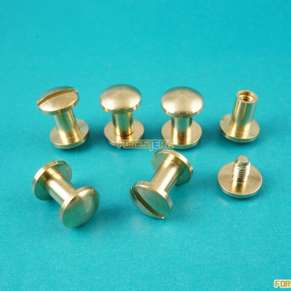 50 Set 10*14mm Solid Brass Rivet Chicago Screw for Leather Craft Cambered