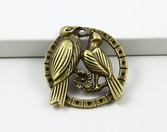 20Pcs Antique Brass Birds Charm Birds Flower Pendant 26mm (PND732)