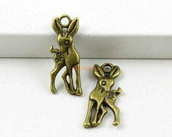 50Pcs Antique Brass Deer Charm Deer Pendant 19x7mm (PND460)