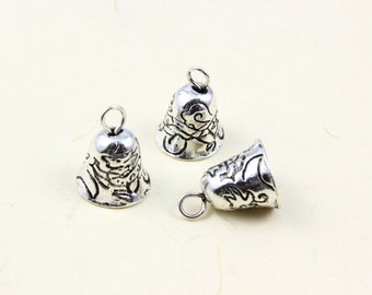 10Pcs Antique Silver bell Charm bell Pendant 9x9mm (PND753)