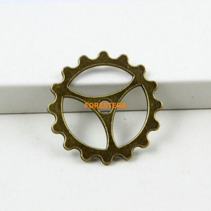 30Pcs Antique Brass Gear Charm Gear Pendant 22mm PND697 image 2