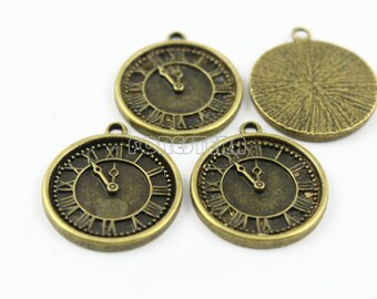 20Pcs Antique Brass Clock Charm Clock Pendant 24mm (PND002)