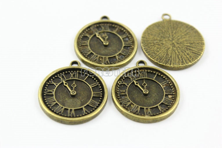 20pcs Antique Brass Clock Charm Clock Pendant 24mm PND002 Etsy