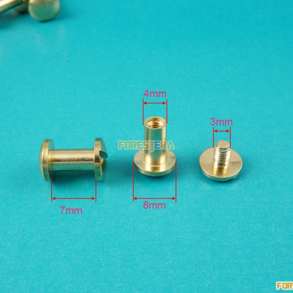 50 Set 10*14mm Solid Brass Rivet Chicago Screw for Leather Craft Cambered