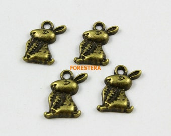 50Pcs Antique Brass Rabbit Charm Rabbit Pendant 13x10mm (PND705)