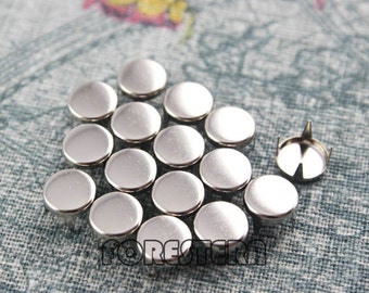 50Pcs 8mm Silber flach Runde Ohrstecker Metall Ohrstecker (SFR08)