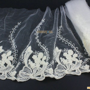 Terylene Lace Trim Beige Tulle Lace Trim Floral Embroidery Lace Trim 24Width -- 2 Yards (LACE290)