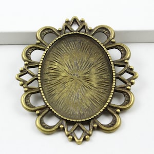 6Pcs Antique Brass Oval Cabochon Base Setting Charm Pendant 60x52mm - Inside: 40x30mm (BASE009-23078)