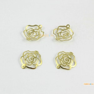 50Pcs Brass Rose Charm Flower Pendant Rose Connector 15x13mm (PND1600)