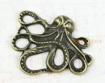 5Pcs Antique Brass Octopus Charm Octopus Pendant Octopus Connector 44x36mm (PND170)