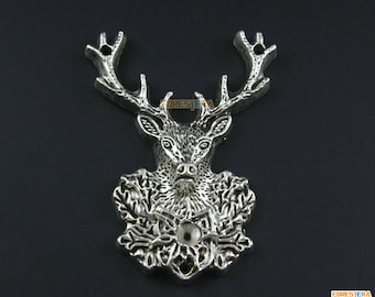 5Pcs Antique Silver Deer Charm Deer Pendant 51x38mm (PND1272)