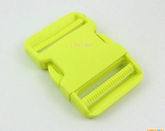 2 Pieces 50mm Yellow Green Plastic Side Quick Release Buckle Clip for Backpack Bag (SLCK50-10)