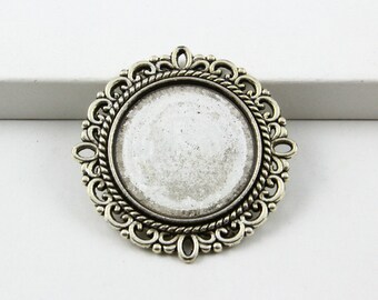 10Pcs Antique Silver Round Cabochon Base Setting Charm Pendant 31mm Inside: 20mm (PND844-23478)