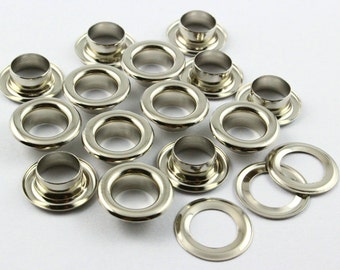 100Pcs 14mm Silver Round Grommet Eyelet  - 14mm x 8mm x 5mm OD * ID * Height -   (SRG14)