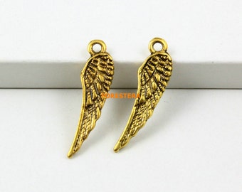 50Pcs Antique Gold Angel Wing Charm Angel Wing Pendant 21.5x7mm (PND767)