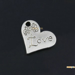 10Pcs Antique Silver Heart Charm Heart Pendant Love Charm 21x18mm (PND1896)