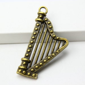 10Pcs Antique Brass harp Charm harp Pendant 40x20mm (PND289)