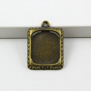 20Pcs Antique Brass Rectangular Cabochon Base Setting Charm Pendant 24x17mm (PND782)