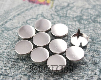 50Pcs 10mm Silber flach Runde Ohrstecker Metall Ohrstecker (SFR10)