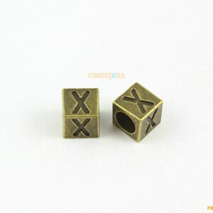 30Pcs Antique Brass Square Letter X Bracelet Bead Letter X Chain Bead 7x7mm (PND1119)