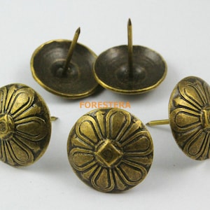 50Pcs 23mm Antique Brass Flower Upholstery Tacks Nails (TN41)