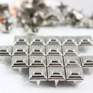 Craftbuddyus 100 X 10mm Silver Square Pyramid Craft Studs