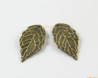 50Pcs Antique Brass Tree Leaf Charm Tree Leaf Pendant 17X10mm (PND1757)