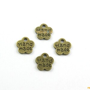 100Pcs Antique Brass &quot;handmade&quot; Tag Charm Tag Pendant Flower Charm Flower Pendant 8mm (PND1262)