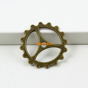 30Pcs Antique Brass Gear Charm Gear Pendant 22mm PND697 image 1