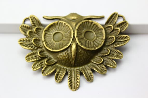 3Pcs Antique Brass Owl Charm Owl Pendant 56x41mm (PND295)