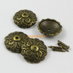 100Pcs 15mm Antique Brass Round Nail Pads Upholstery Tacks Nails TN32 image 4